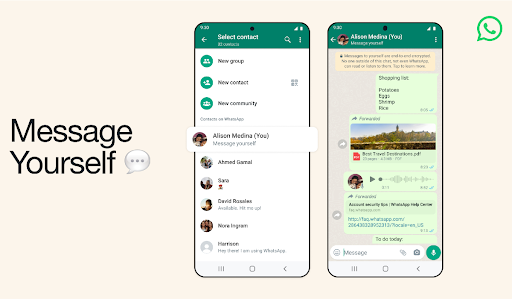واتساب WhatsApp  تطلق ميزة الرسائل الذاتية Message Yourself 
